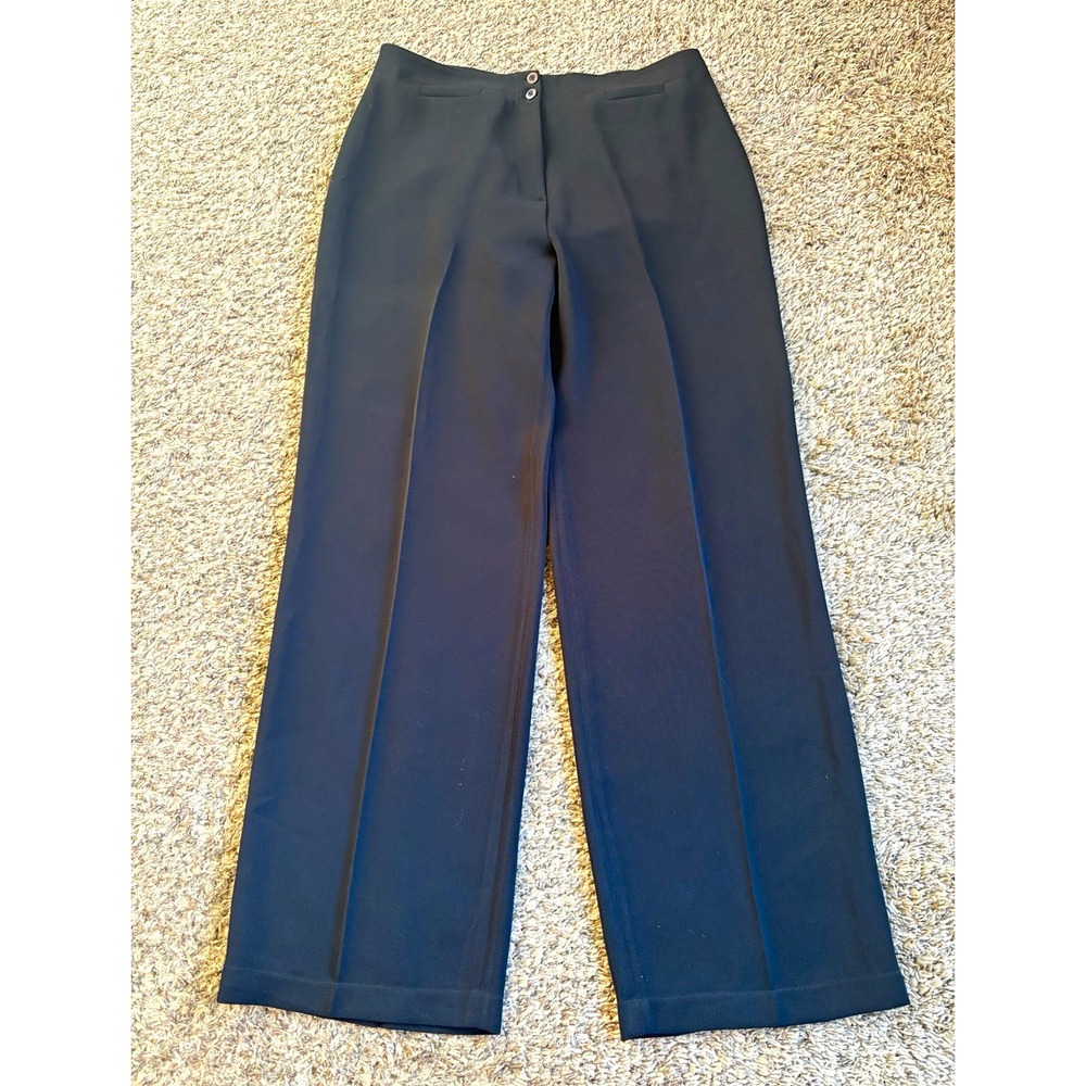 caché VTG Women's Black Solid Pleated Twill Dress Pants Straight Leg size 12